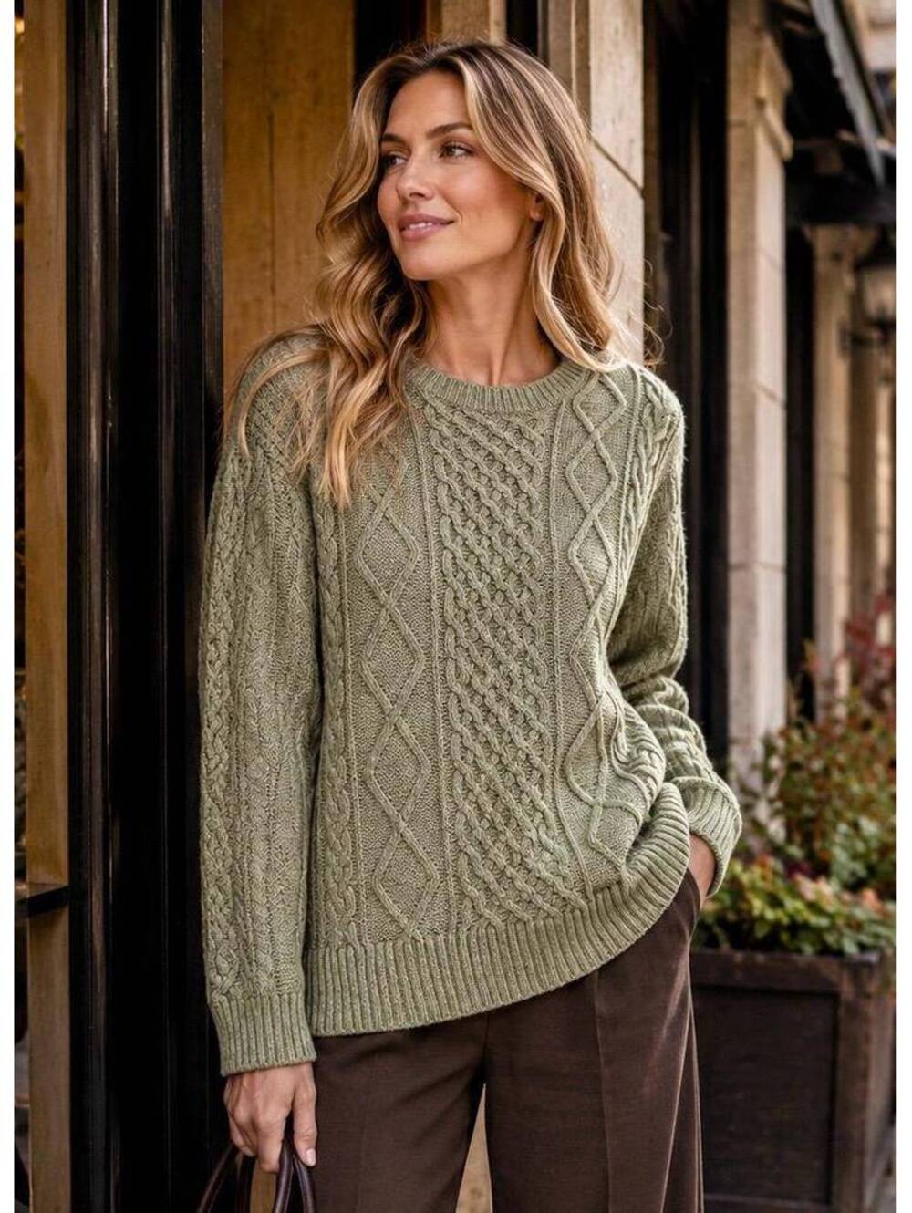 Banana Republic Women's XL Olive Green Italian 100% Linen Cable Knit Sweater